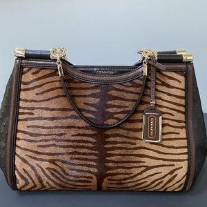 COACH Madison Caroline Printed Tiger Haircalf Satchel